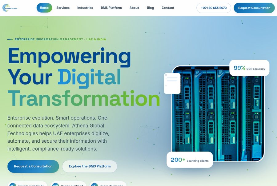 Athena Global — enterprise technology website designed by Internext, Dubai