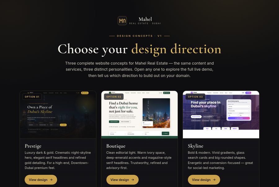 Mahel Real Estate — real-estate website designed by Internext, Dubai