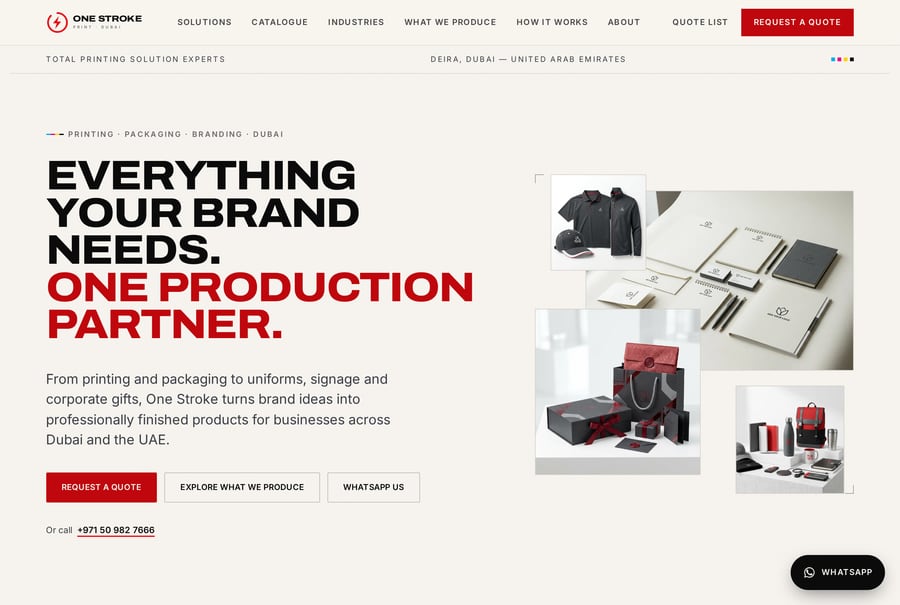 One Stroke Print — printing, packaging and corporate branding website concept by Internext, Dubai