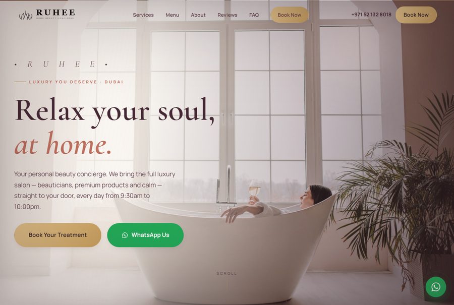 Ruhee — at-home beauty concierge website, a concept build by Internext, Dubai
