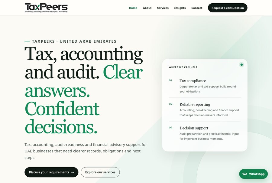 TaxPeers — UAE corporate tax, VAT and accounting website designed by Internext